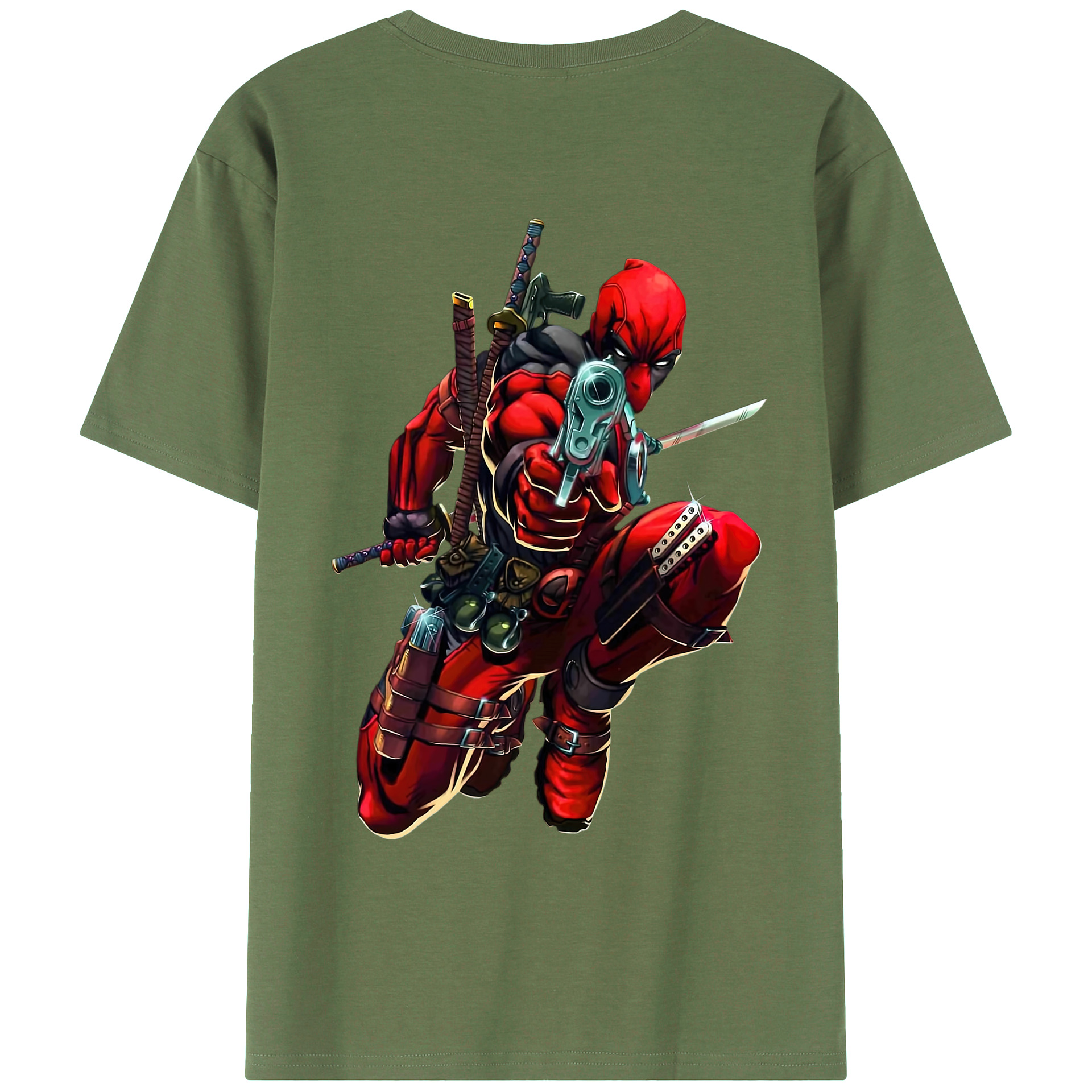 （画像用） Deadpool デッドプール 綿100％ メンズ半袖Tシャツ（バックプリント） 通気性